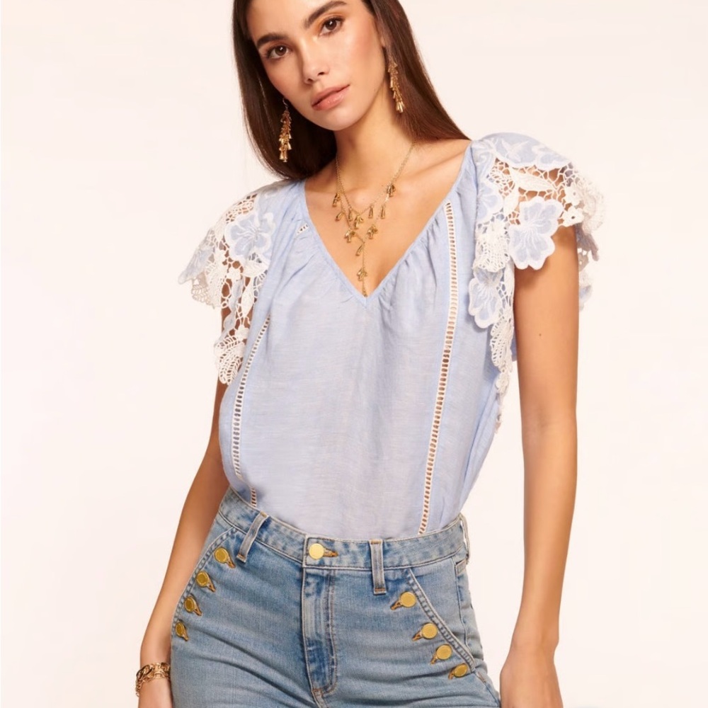 Ramy Brook Hillary embroidered blouse NWT 100% linen